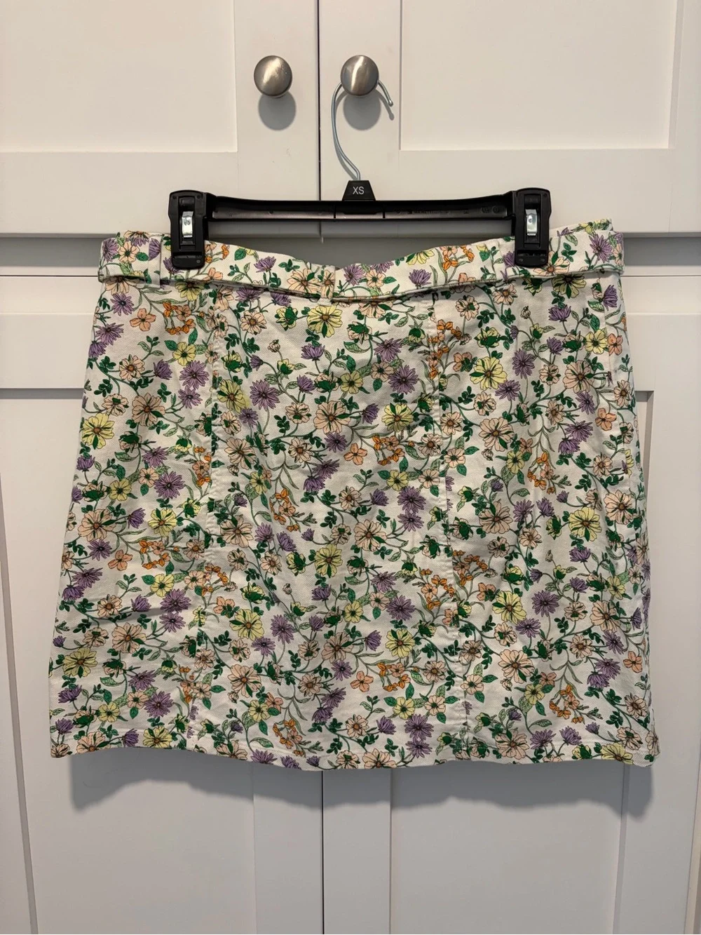 LOFT Floral Mini Skirt - White with Purple & Green & Yellow